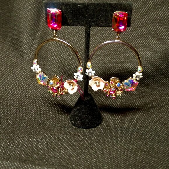 Betsey Johnson Jewelry - $65 Betsey Johnson Blooming Betsey Flower Hoop Pierced Earrings